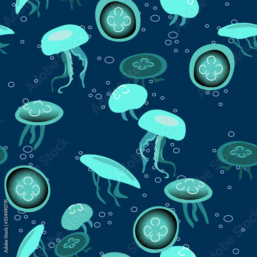 Seamless animal pattern with ocean jellyfish. 
