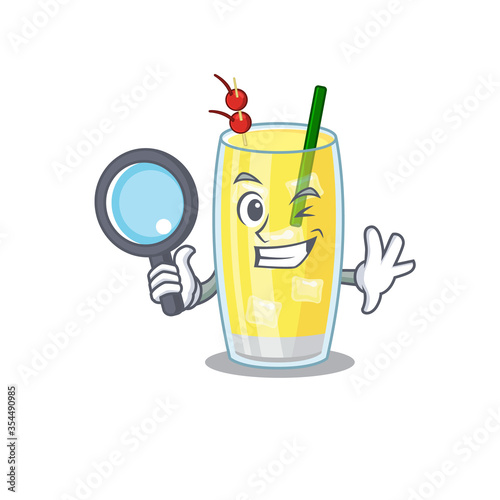 cartoon picture of pina colada cocktail Detective using tools