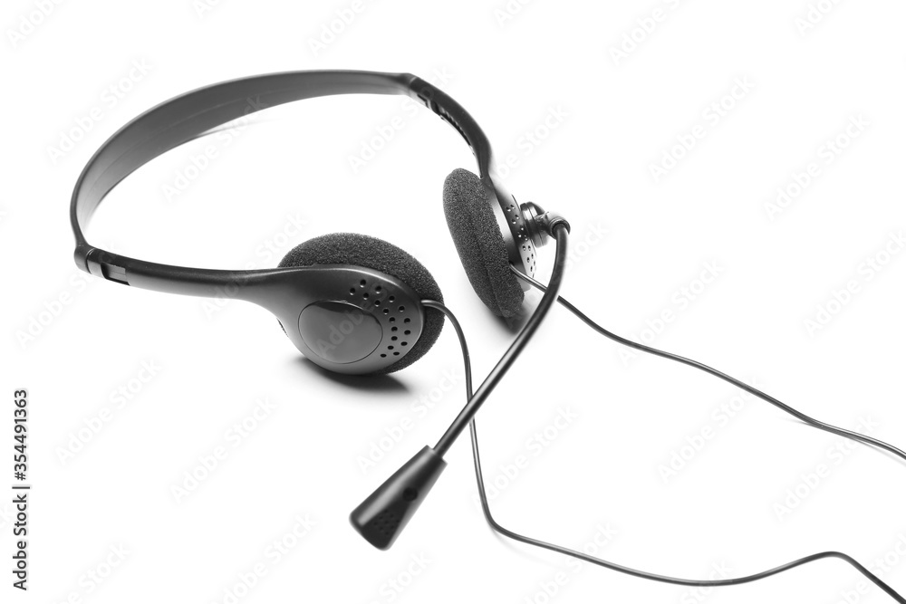 Modern headset on white background