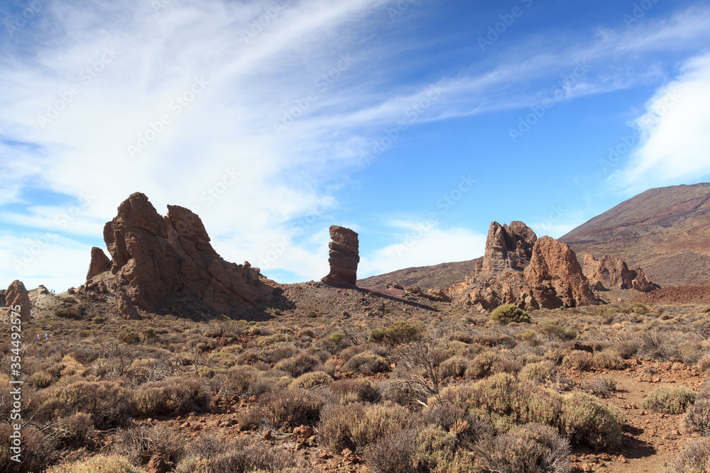 Volcanic rock formations Roques de Garcia in Teide National Park on Canary Island Tenerife, Spain