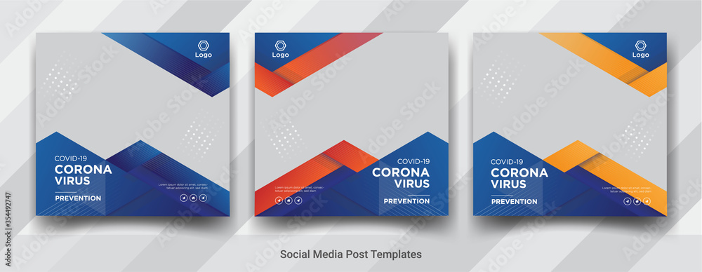 Coronavirus campaign poster for social media post template design, Virus warning social media square post templates design