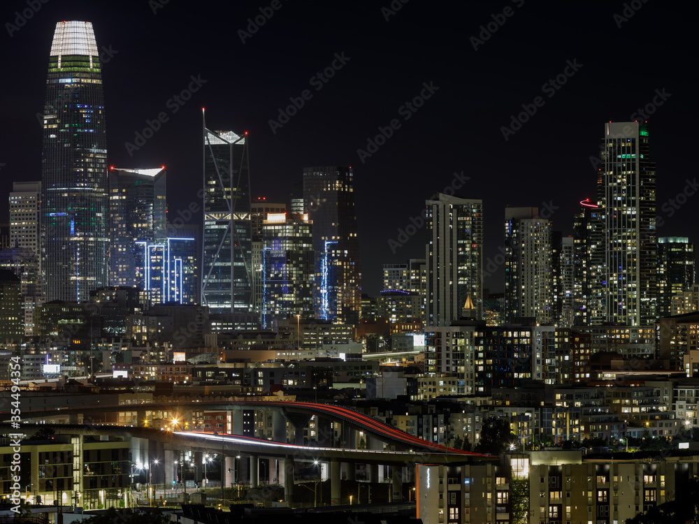 San Francisco Downtown and Freeways an Night. Shot from Potrero Hill, San Francisco, California, USA.

