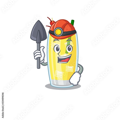 A cartoon picture of pina colada cocktail miner with tool and helmet