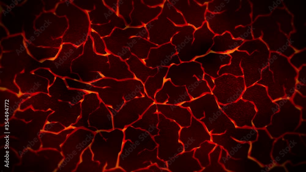 Dark background with red cracked ground. Smoke, Fog, Dust. Loop animation of molten lava. Earth surface. Heat burning floor. Dark background with red cracked ground. Smoke, Fog, Dust. Loop animation of molten lava. Earth surface. Heat burning floor.