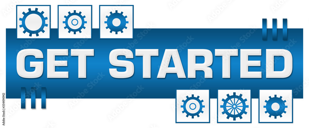 Obraz premium Get Started Blue Squares Box Gears 