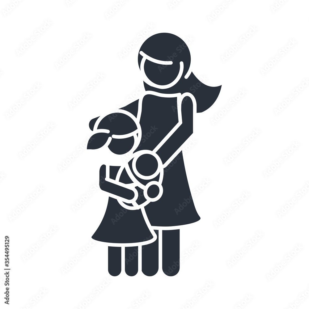 mother and daughter carrying a babay family day, icon in silhouette style