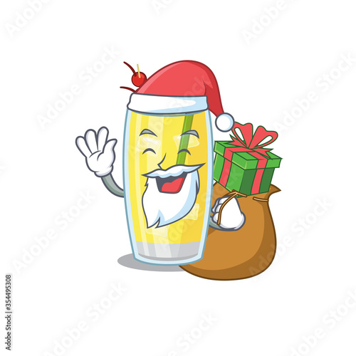 Cartoon design of pina colada cocktail Santa having Christmas gift