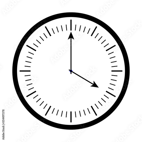 Analog Round Wall Clock Icon. Black and white analog wall clock icon showing time 4pm isolated on a white background. EPS Vector