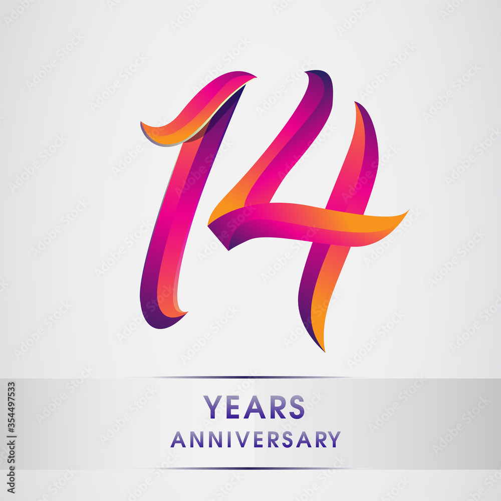 14th Years anniversary celebration logotype colorful design, Birthday logo on white background