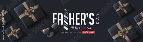Father's Day Sale banner design with luxury gift background. Vector illustration.