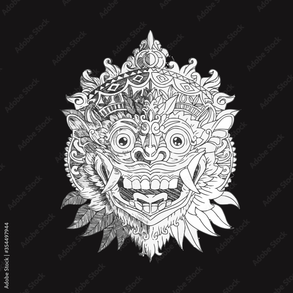 Barong Bali illustration with black background Barong Bali illustration with black background