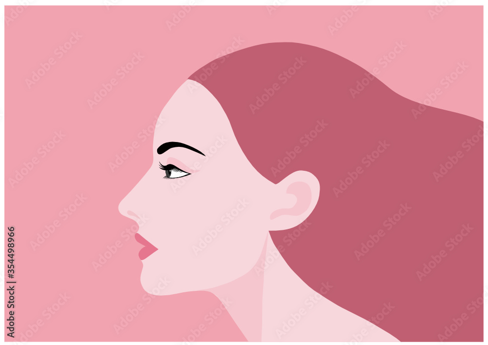 Beautiful side view face woman on pink background vector-illustration. Woman concept background