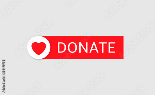 Voluntary and donation concept. Donate button icon. Red button with red heart symbol on grey background