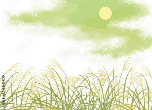 十五夜の月とススキのベクターイラスト