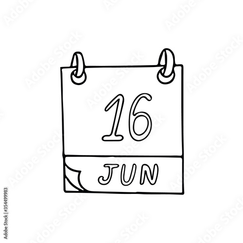 calendar hand drawn in doodle style. June 16. International Day of the African Child, Family Remittances, date. icon, sticker, element