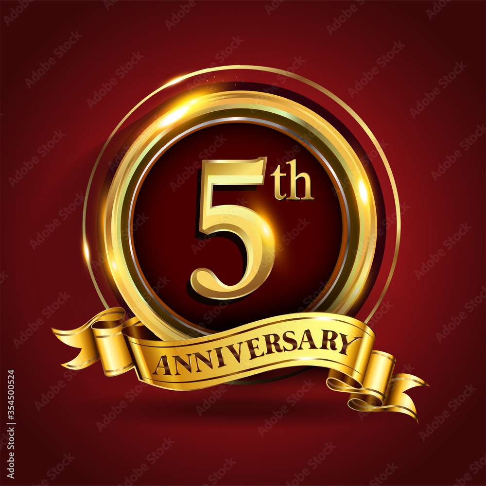 Celebrating 5th Golden Anniversary Design Logo Of Anniversary Celebration With Gold Ring And 6047