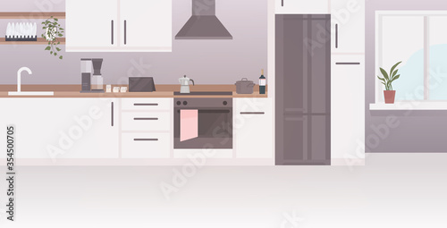 modern kitchen interior empty no people house room with furniture horizontal vector illustration