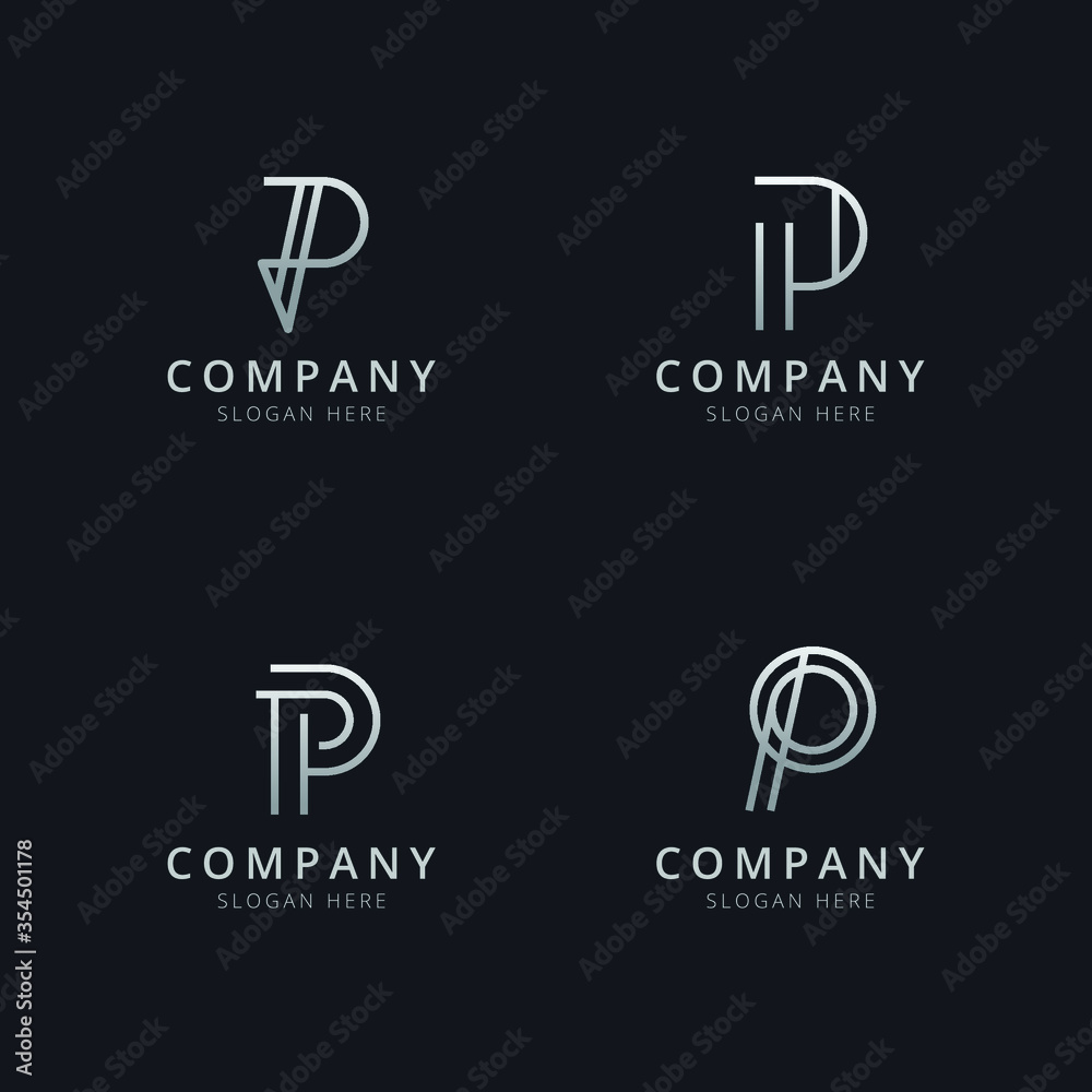 Initials P line monogram logo template with a silver style color for the company Initials P line monogram logo template with a silver style color for the company