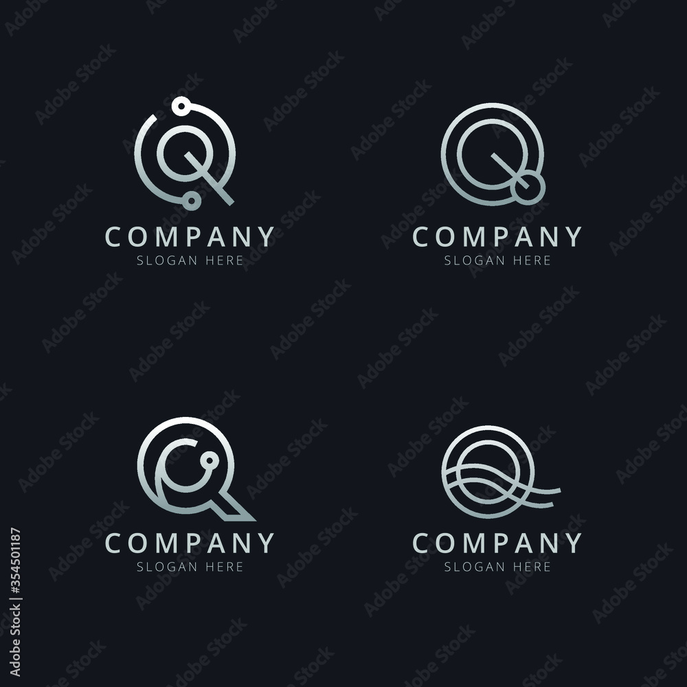 Initials Q line monogram logo template with a silver style color for the company