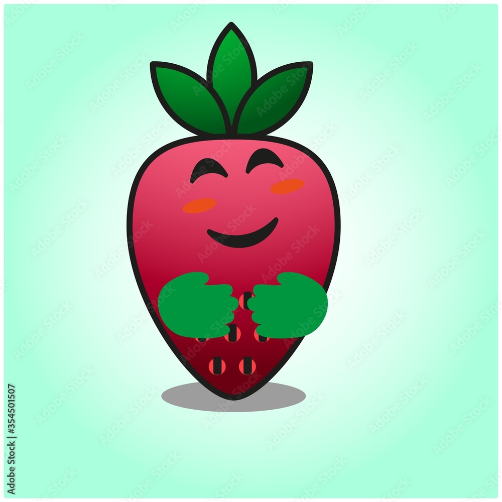 Cute strawberry red color gradient cartoon mascot character vector design Cute strawberry red color gradient cartoon mascot character vector design