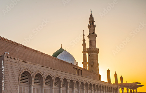 Fototapeta Nabawi Mosque, The Prophet Muhammad Mosque, a holy mosque for moslem people in Medina, Saudi Arabia