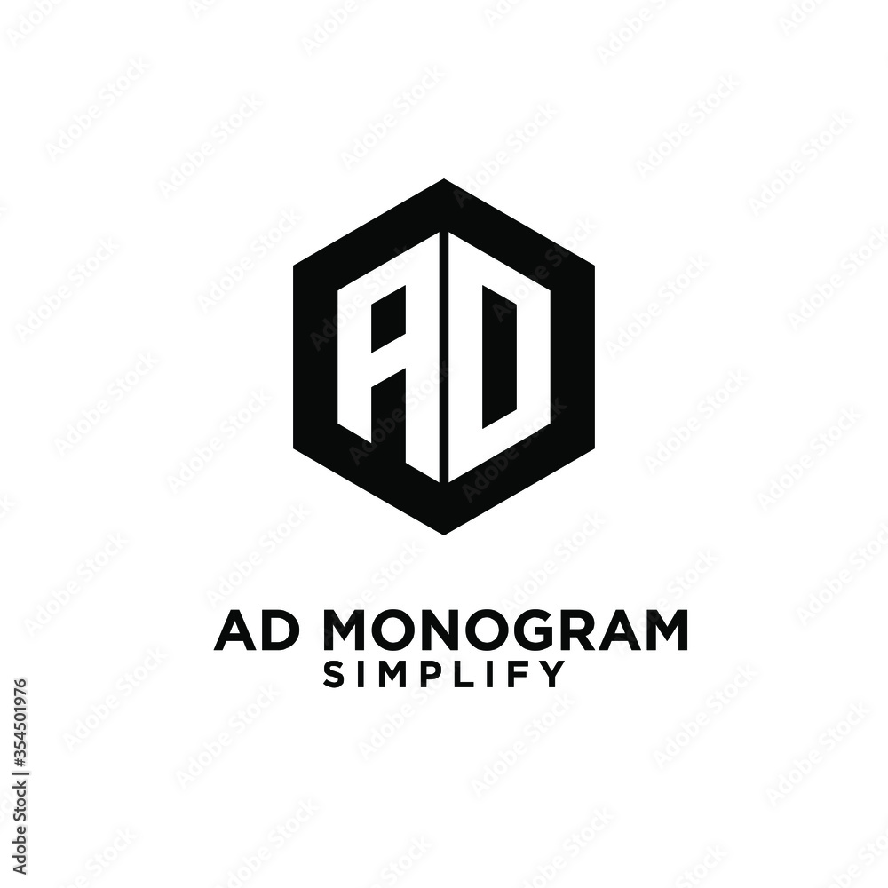ad hexagon initial letterblack white luxury logo icon design