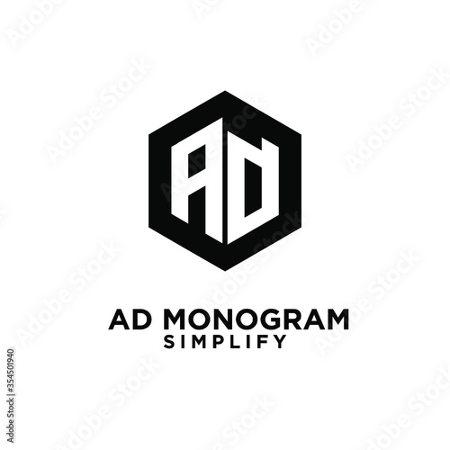 ad hexagon initial letterblack white luxury logo icon design