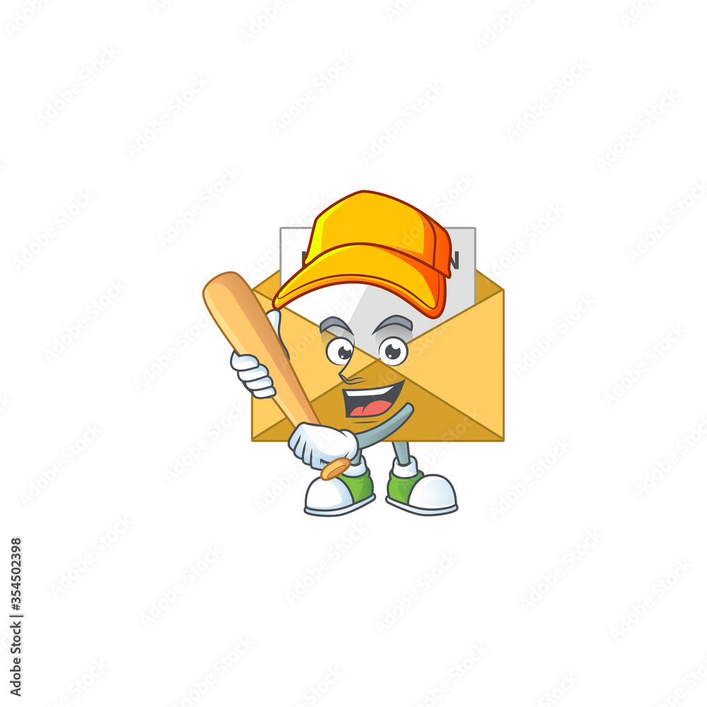 cartoon design concept of invitation message playing baseball with stick