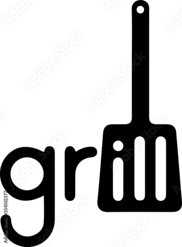 Vector illustration, grill, cooking, black and white logo picture and text	