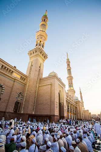 Photography Nabawi Mosque, The Prophet Muhammad Mosque, a holy mosque for moslem people in Medina, Saudi Arabia