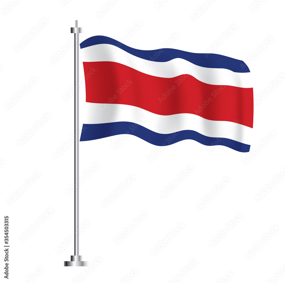Costa Rica Flag. Isolated Wave Flag of Costa Rica Country.