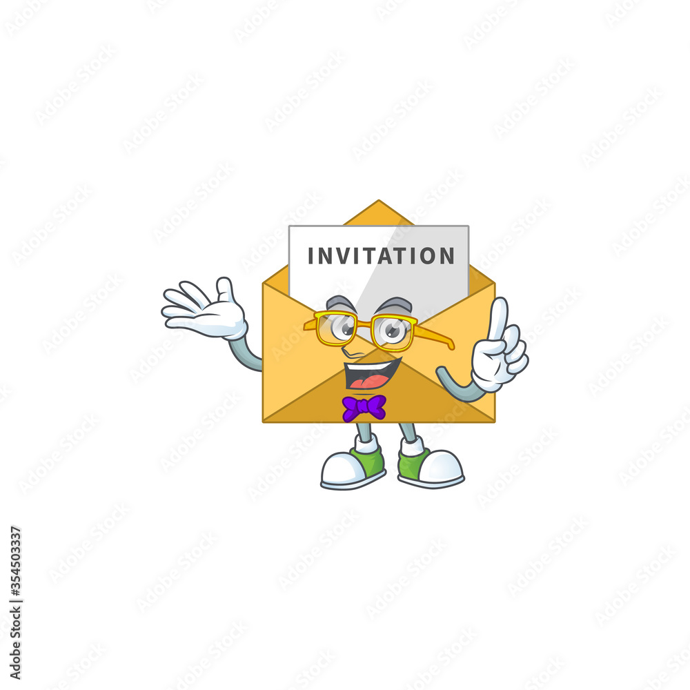Cartoon character design of nerd invitation message with weird glasses