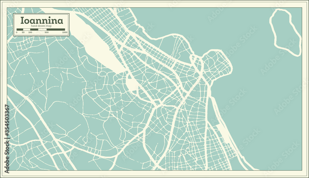 Ioannina Greece City Map in Retro Style. Outline Map.