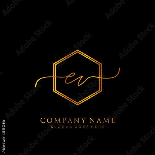 Initial letter EV Signature handwriting Logo Template Vector photo