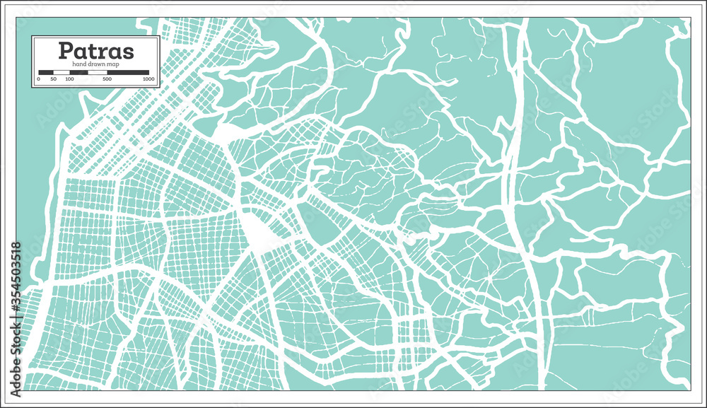 Patras Greece City Map in Retro Style. Outline Map.