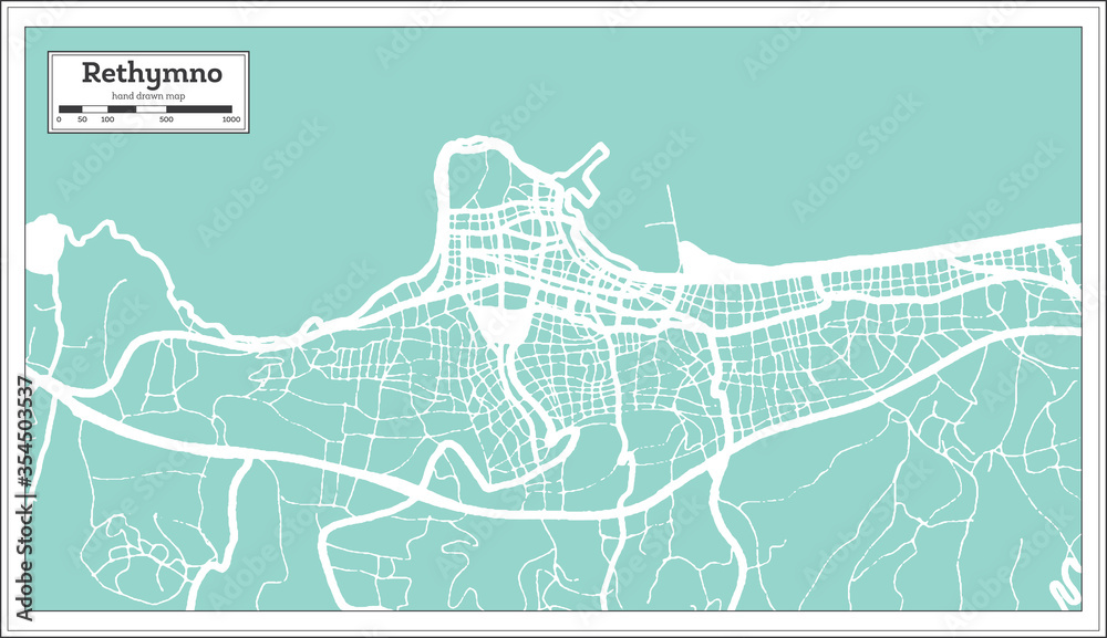 Obraz premium Rethymno Greece City Map in Retro Style. Outline Map.