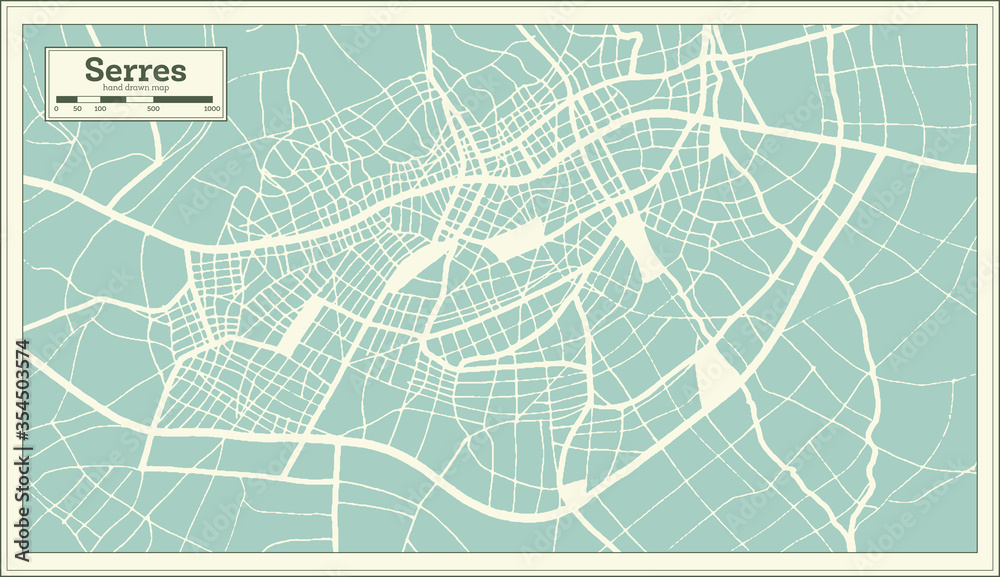 Serres Greece City Map in Retro Style. Outline Map.