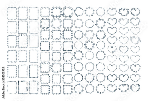 square, round, heart vector botanical wreaths and frames set