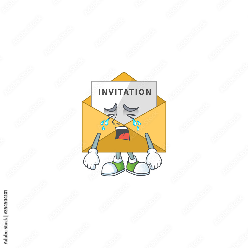 A crying invitation message cartoon character drawing concept