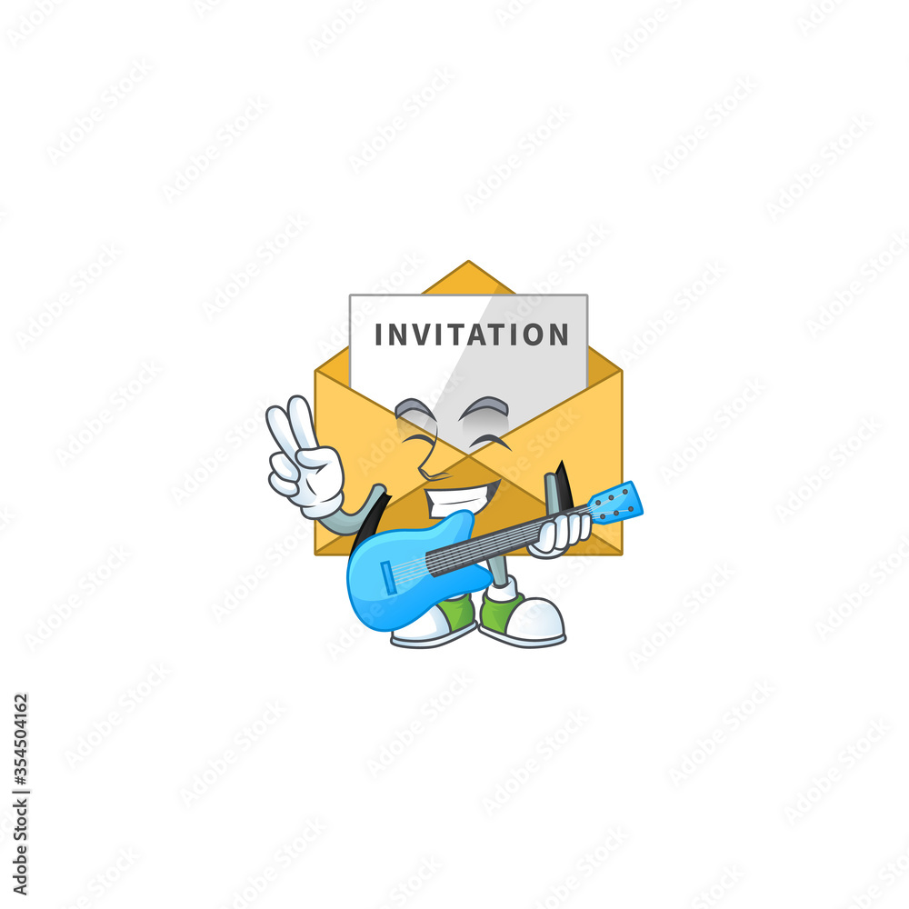 Invitation message cartoon character style plays music with a guitar Invitation message cartoon character style plays music with a guitar
