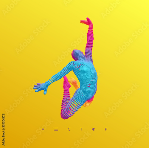 3D human body model. Gymnast jumping. Gymnastics activities for icon health and fitness community. Vector illustration.