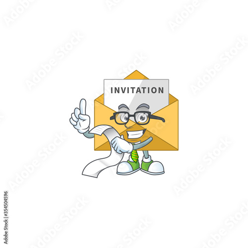cartoon mascot design of invitation message holding a menu list