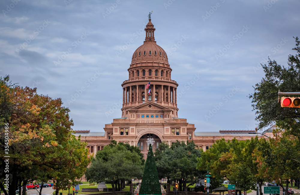 Christmas tree in front of the Texas State Capitol Building in Austin, TX