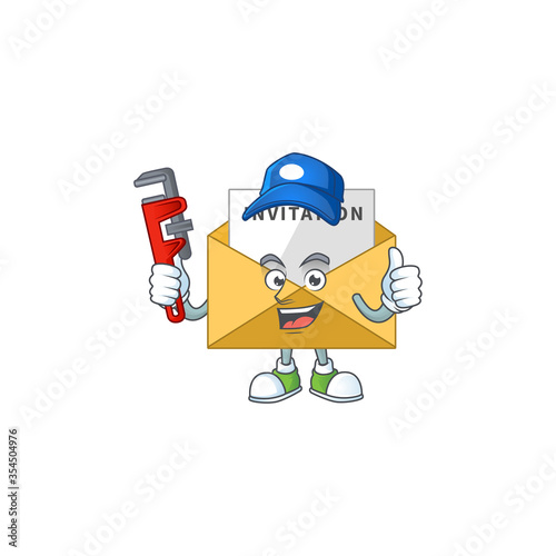 Invitation message Cartoon drawing concept work as smart Plumber