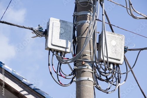 katsuura, chiba, japan, 09/01/2019 , electric cables in Katsuura, japan. photo