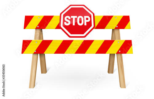 Wooden stop barrier and metal STOP sign