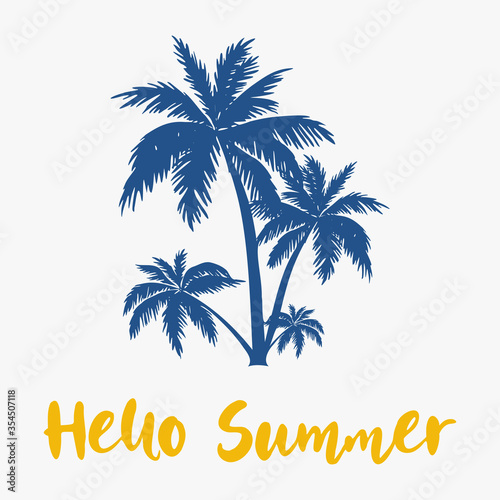 Hello summer! Summer vector illustration with hand lettering. Template badge, sticker, banner, greeting card or label. © logonansy
