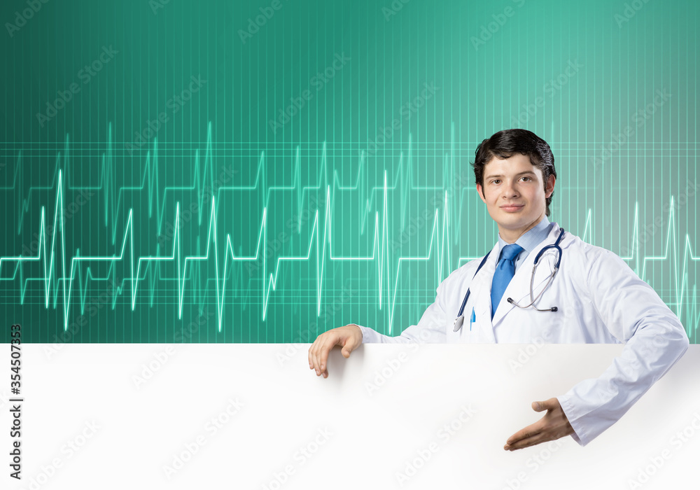 Doctor with banner Doctor with banner