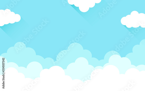 White cloud on high blue sky outdoor cartoon background vector flat design illustration