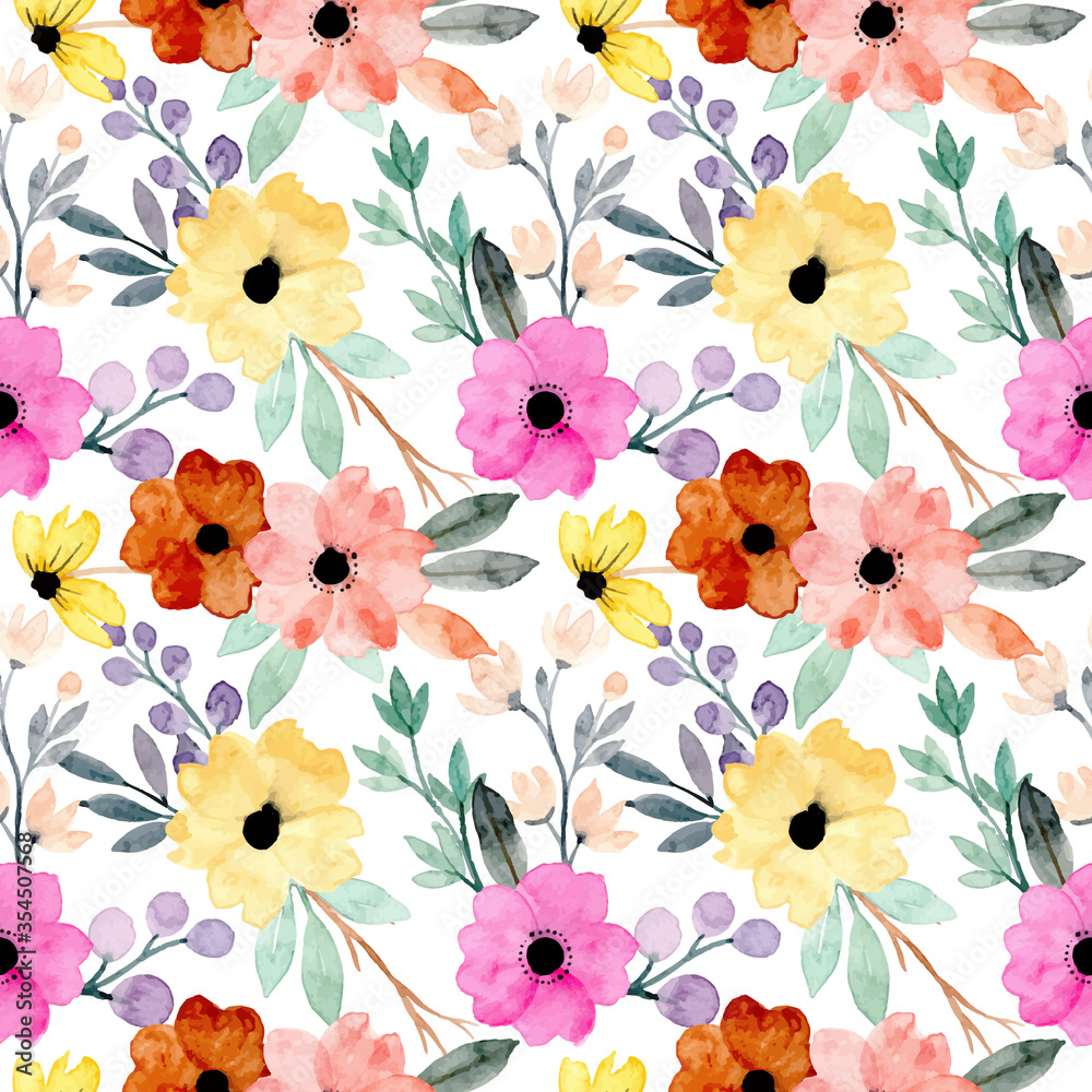 colorful watercolor floral seamless pattern